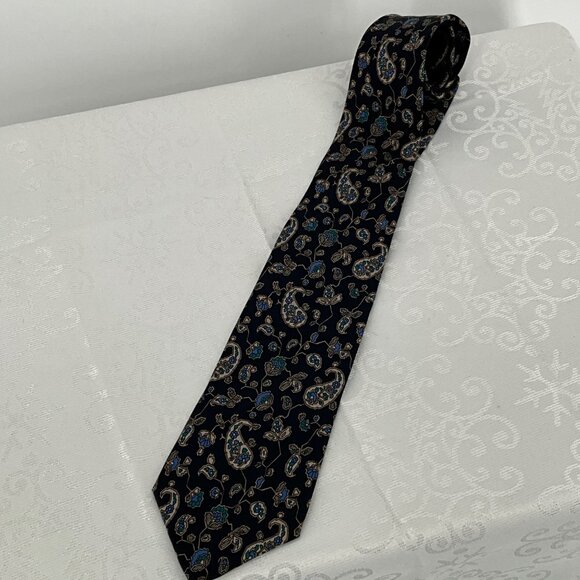 Pancaldi for Marek Navy/Gold Floral Paisley Silk Tie Made in Italy - Picture 2 of 5